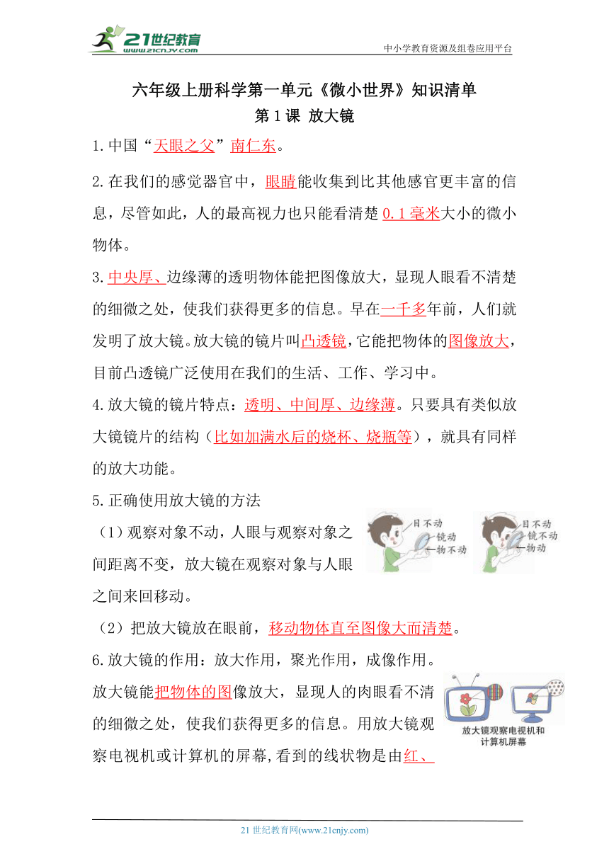 「轻松备考」教科版科学六年级上册单元知识点梳理